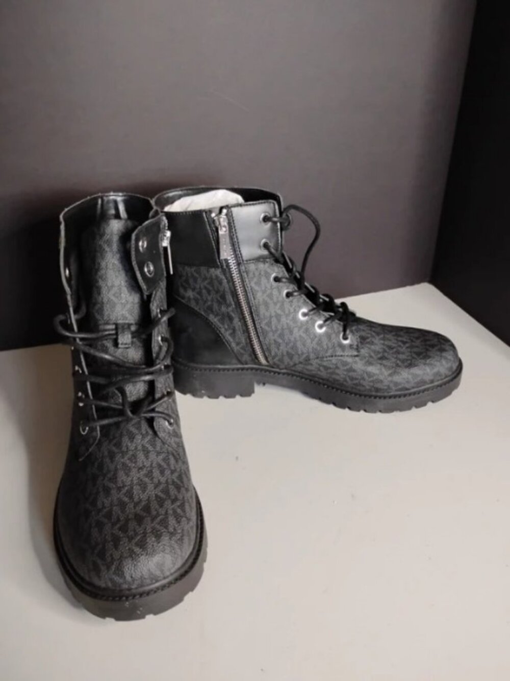 MICHAEL Michael Kors Women's Moto Alistair Lace-Up Lug Sole Ankle Combat Boots